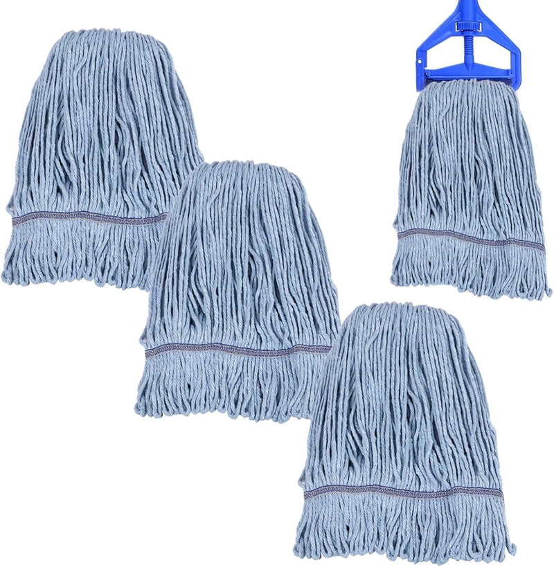 Tinsky 3 Pack Mop Head Replacement Commercial Heavy Duty Cotton Blue Mop Heads Replacement Reusable Looped End String Mop Refill for Industrial Residential Use - Image 1